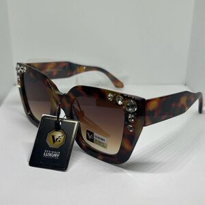 VG Women’s Tortoise Cat Eye Rhinestone Bling Sunglasses